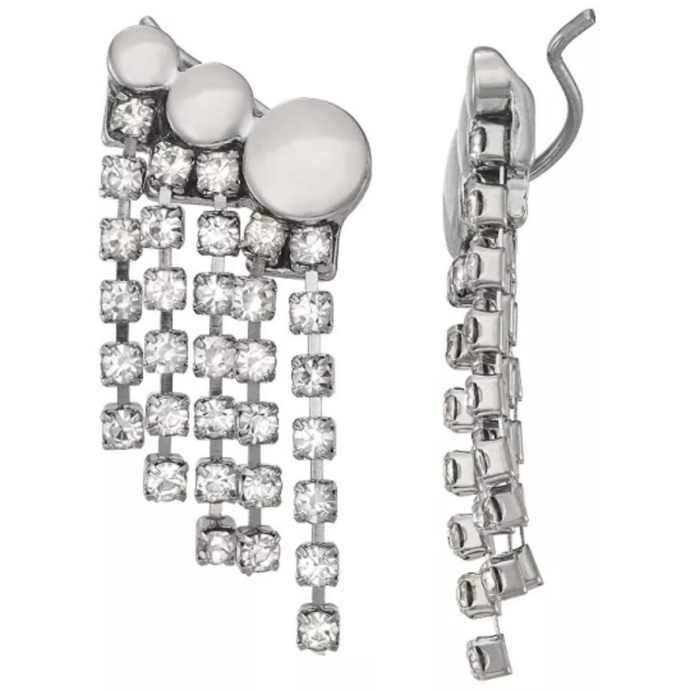 VERA WANG Mod/Contemporary Silver Disc Clear Crystal Chains Crawler Earrings~NEW